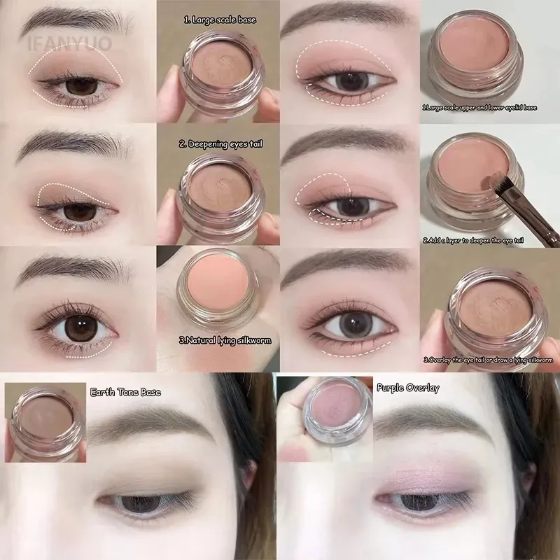 Matte Nude Pink Eyeshadow Blusher Cream Waterproof Long Lasting Silky Soft Eye Shadow Pigment Brown Monochrome Peach Eyes Makeup — image 6