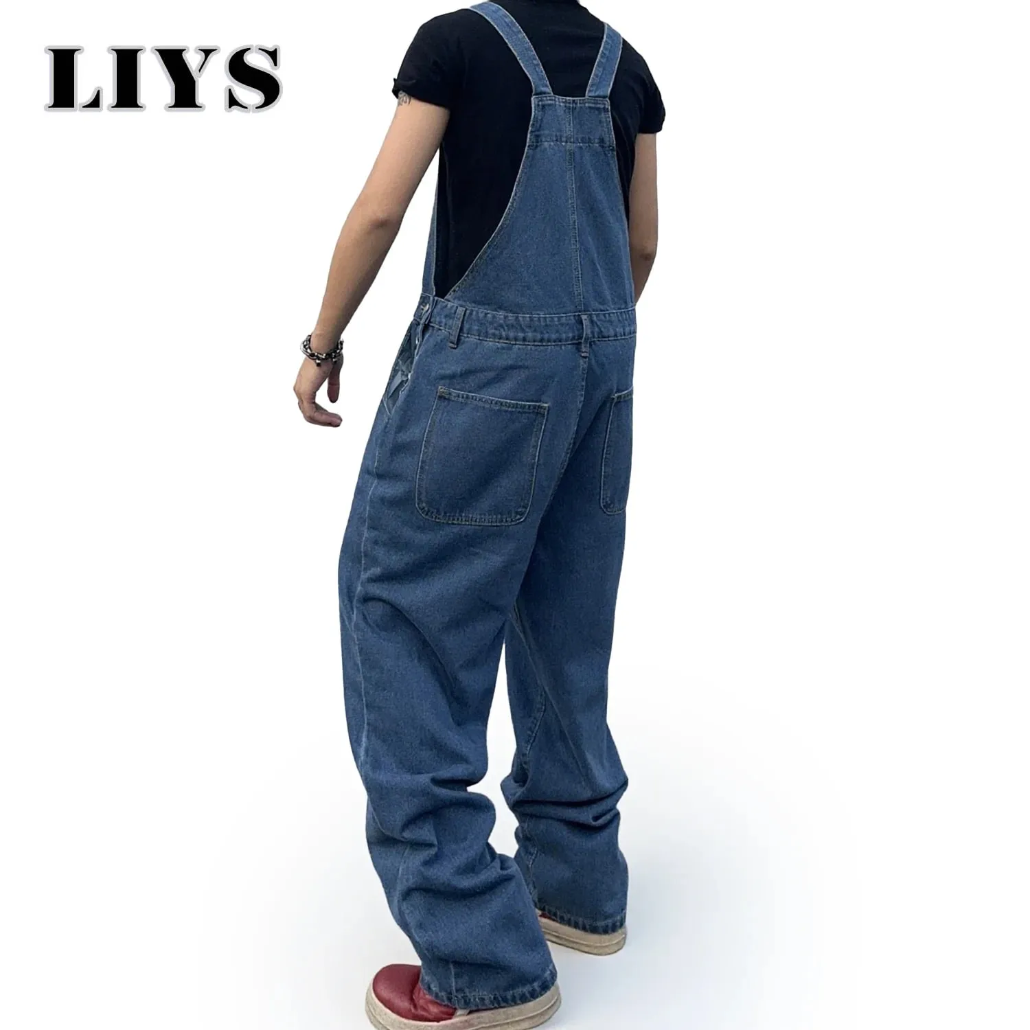 Overalls for Men Denim Suspenders Simple Baggy Jeans Men's Street Casual Solid Mid Waist Loose Washed Jumpsuits Length Tracksuit — image 2