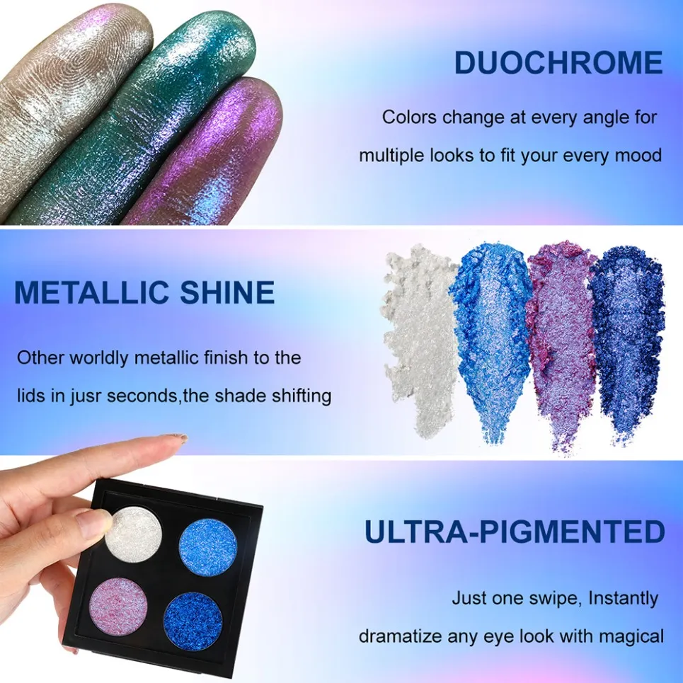 4 színű vegán kaméleon szemhéjfesték paletta saját márkás smink nagykereskedés egyedi logó Color Shift szemhéjfesték — image 6