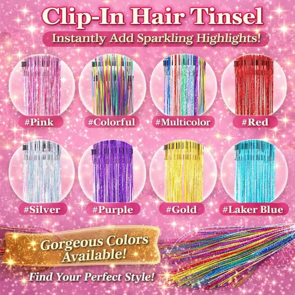 Hair Tinsel 12pcs Shiny Hair Metal Ribbon Clip Wig Piece Glitter Ribbon In Hair Party Focus Delicate Eye-Catching Gift Synthetic — image 6