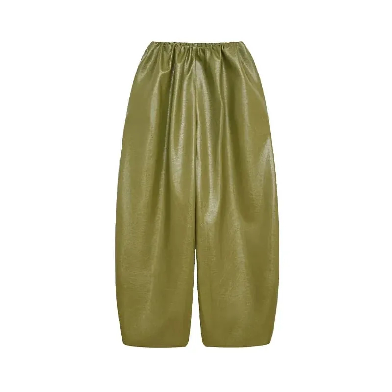 Vintage Green Leather Skirt Sets Women Fashion Solid Strapless Short Skirts Zipper Jacket Outfits Lady Daily Highstreet Outfit — image 9