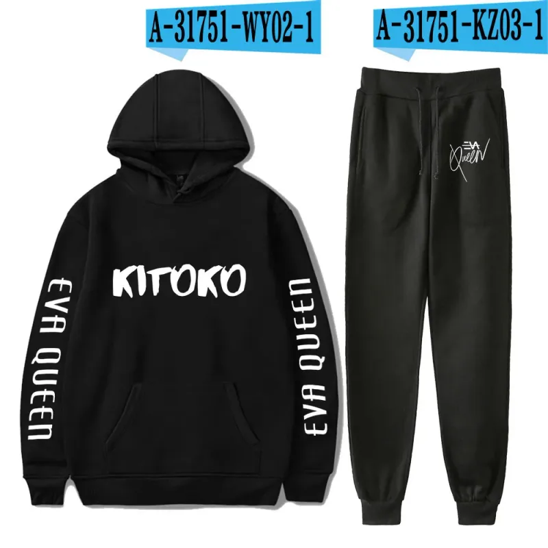 Hip Hop Bekväm Eva Queen Print Sweatshirt Träningsbyxor Kostym Huvtröjor+ Byxor Kostym Pojkar/Flickor 2-delat set Kläder — image 42