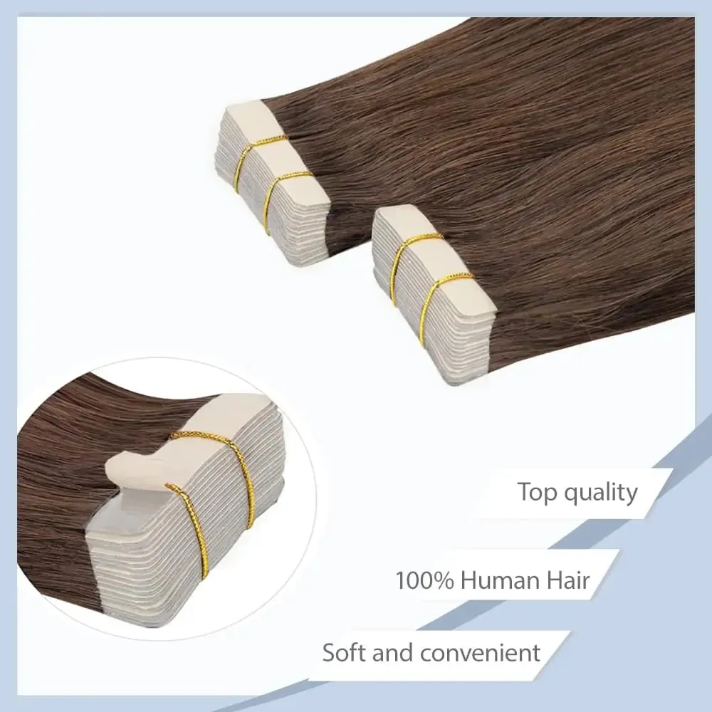 #4 Brown Tape in Hair Extensions Human Hair 50g Human Hair Tape in Extensions 20Pcs Dark Brown Tape Ins Seamless Chocolate Brown — image 5
