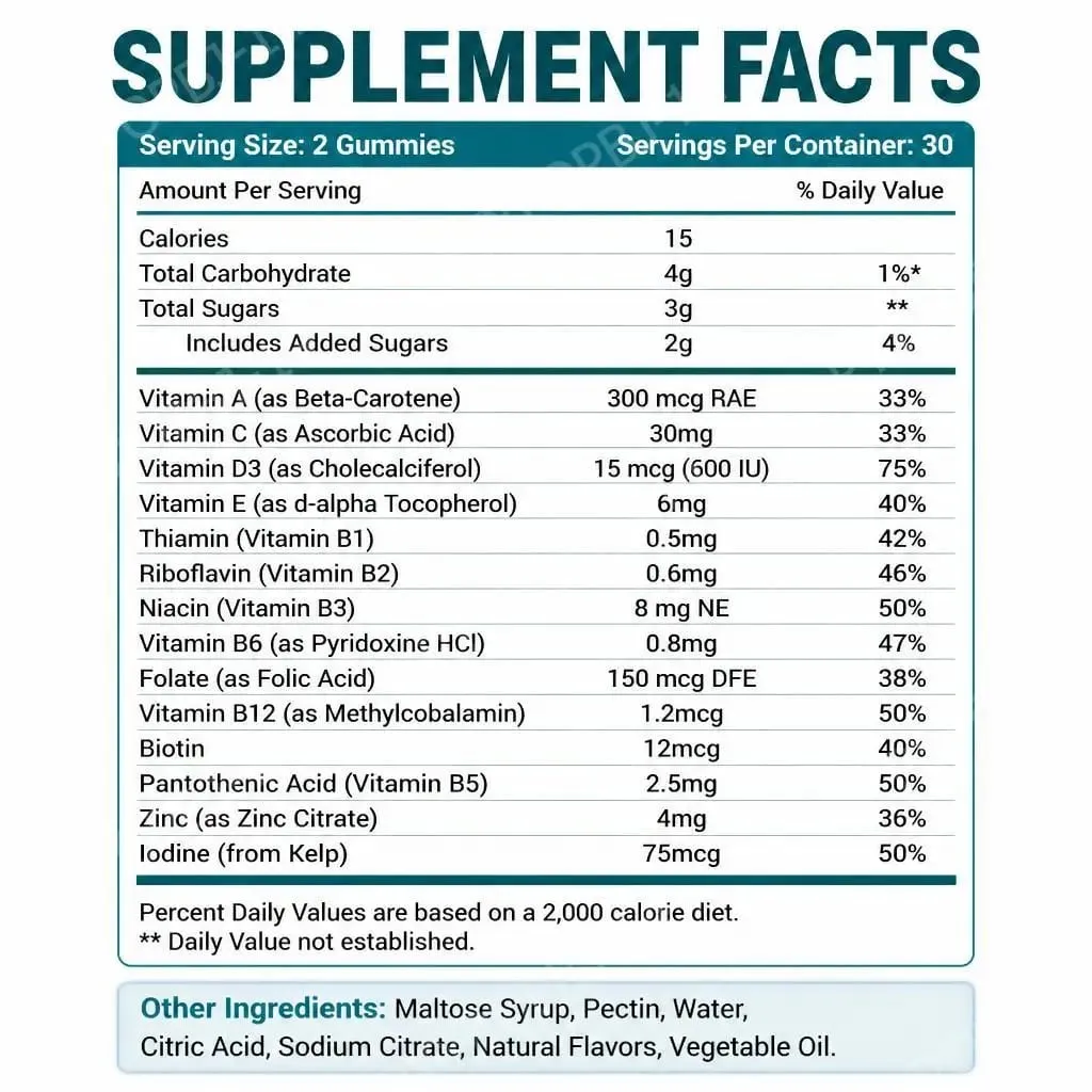 Kids Complete Nutrition Gummies with Vitamin D3 Zinc and Iodine for Immune Support and Growth Support Daily 60 Gummies — image 3