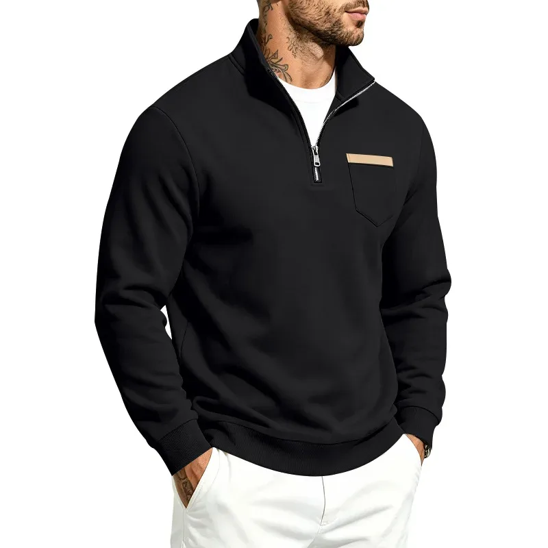 Mga Lalaki 2026 Autumn Winter Hot Item Fleece Lined Stand Collar Loose Vintage Sweatshirt Casual Commuter Fashion Lalaki Pang-araw-araw na Panlabas na Kasuotan — image 25