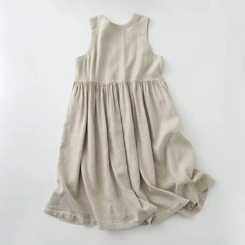 2026 New Women's Cotton Linen Sleeveless Dress Casual Button Down Loose Midi Dresses for Summer Women's Casual Dresses — image 3