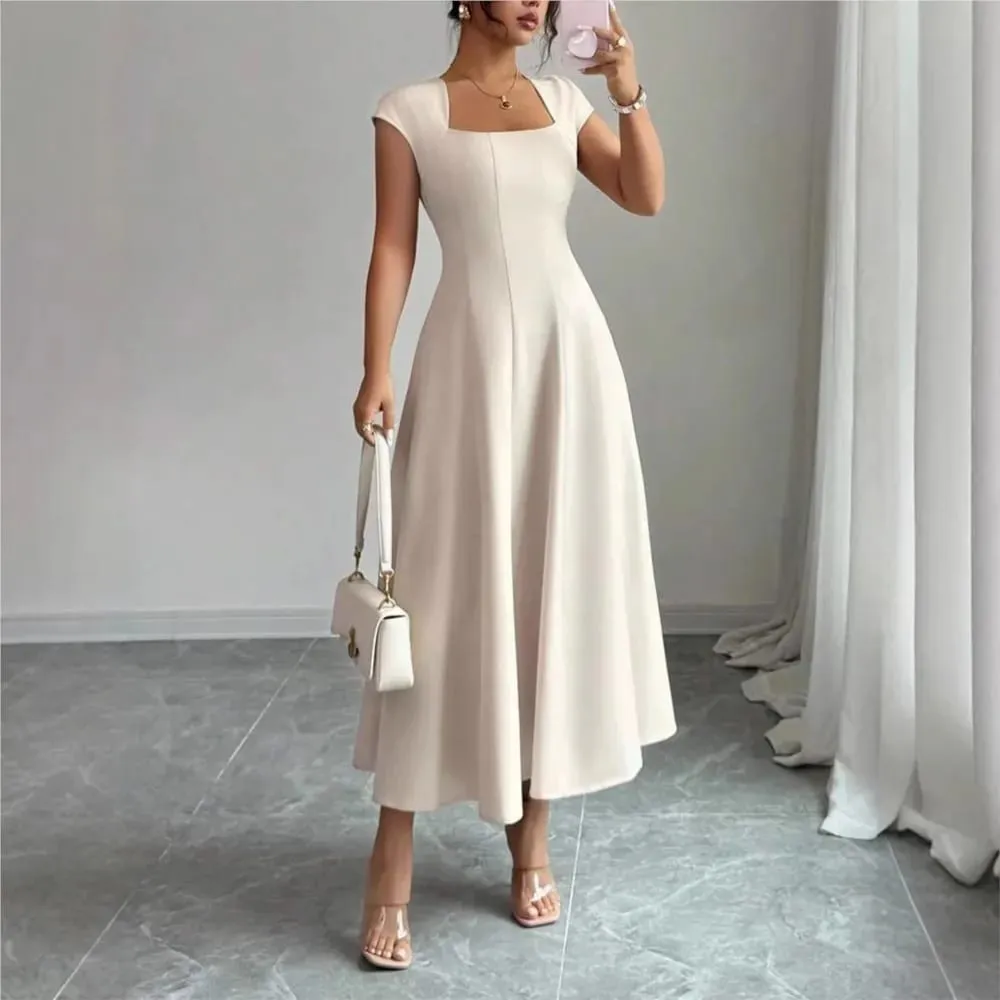 2026 Fashion Elegant Evening Dress A-line Dresses For Woman Party Wedding Vestidos Temperament Short Sleeves Solid Color Banquet — image 2