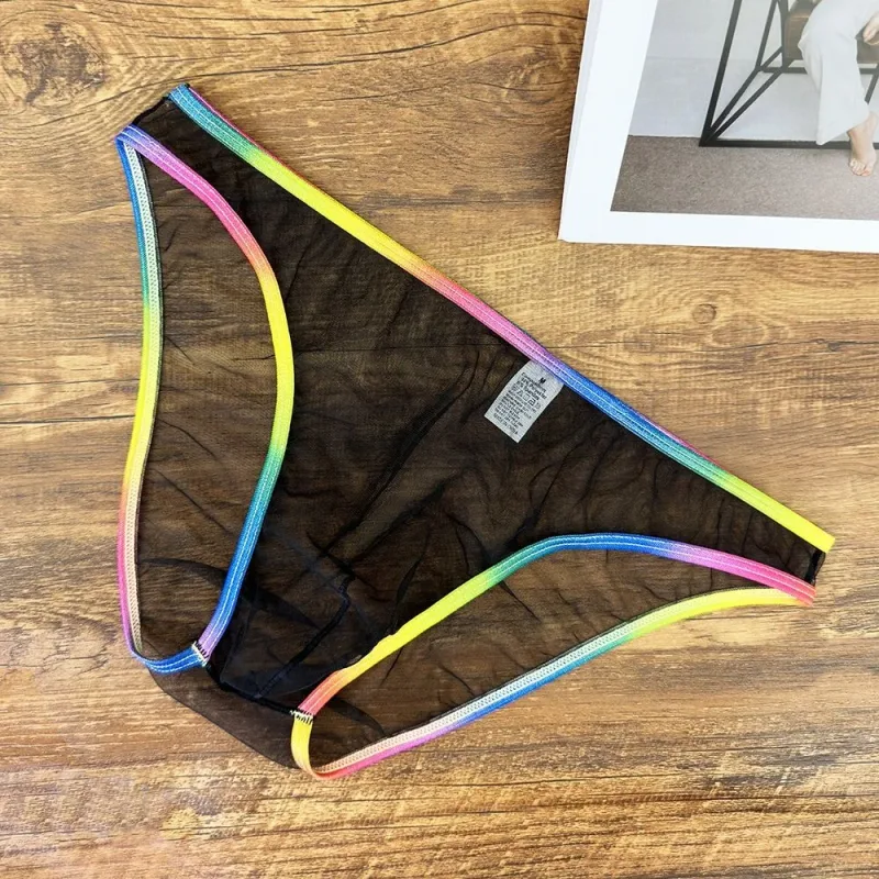 Färgglada Låg midja U konvexa underkläder Herr Sexiga Gauze-trosor Ultratunna Sheer Mesh Transparenta Kalsonger — image 4
