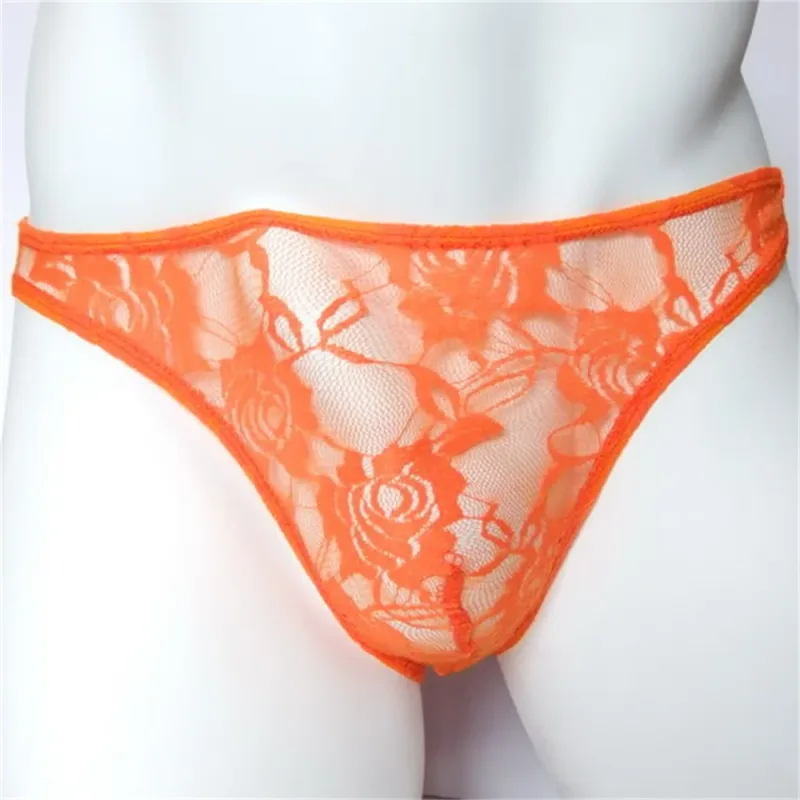 Sexy Men Lace Transparent Briefs Perspective Underwear Hollow Out Rose Mesh Low Rise Panty na Lalaki — image 7