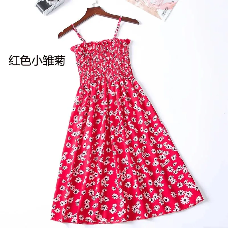 Mga Mini na Dress sa Tag-init Fashion Pambabae Elastic High Waist Casual Spaghetti Strap Sleeveless Dress Women Chiffon Dresses Vestidos