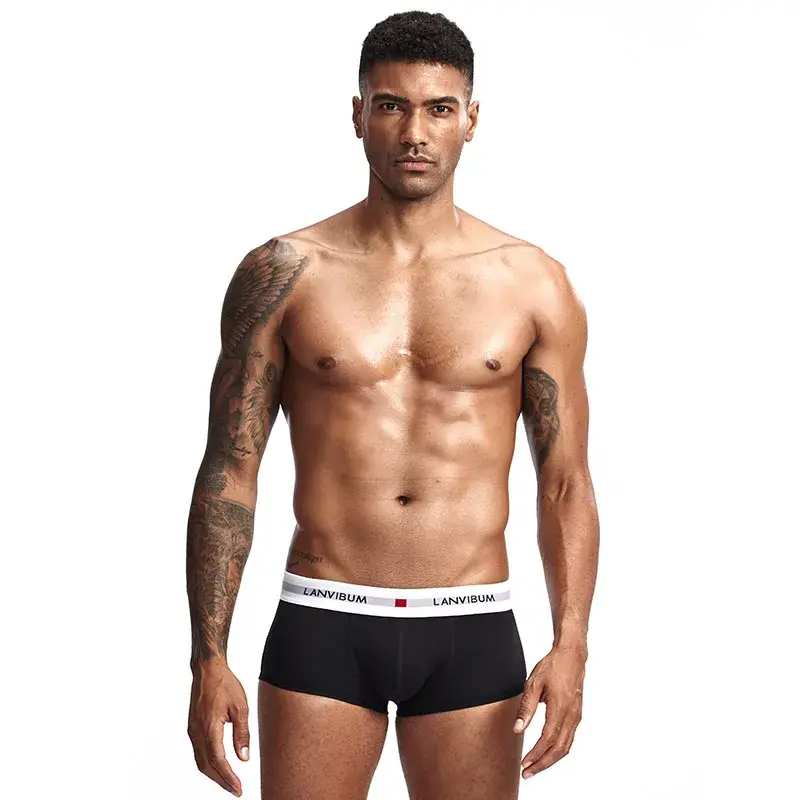 Roupa íntima masculina jovem em U levantada cintura baixa algodão quadrilátero calças cor sólida shorts masculinos grandes — image 4
