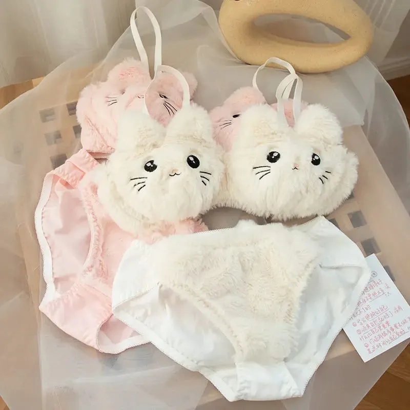 יפנית Kawaii בפלאש נשים סט חזיית ילדה חמודה חתול נוחה סט חזייה מצוירת הלבשה תחתונה מקסימה רכה לסטודנטים — image 3