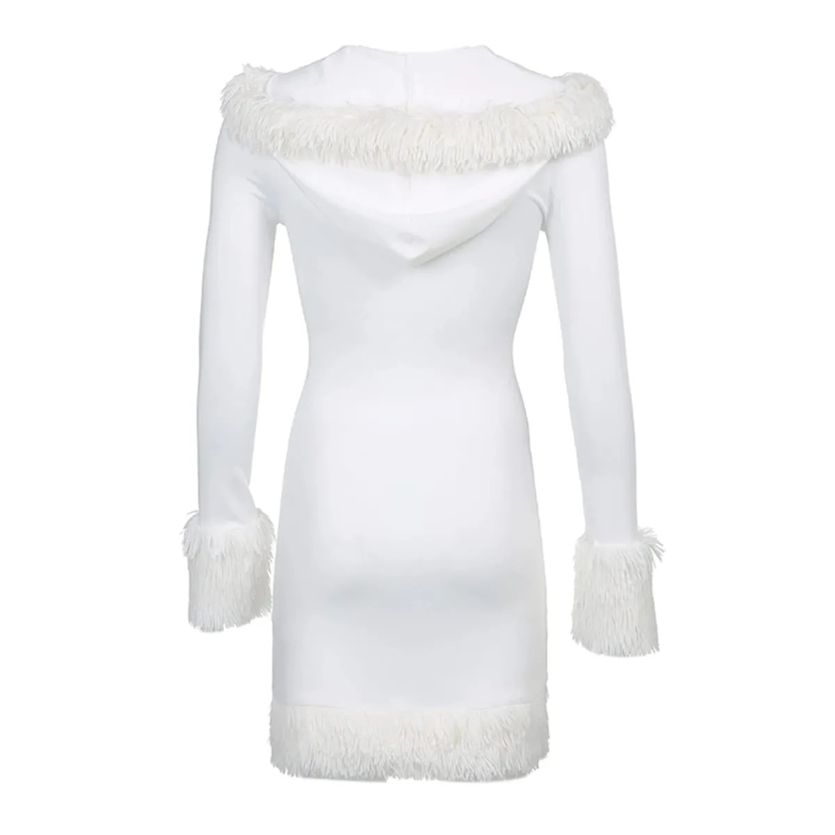 Vestido curto feminino com acabamento de pelúcia, manga comprida, gola em v, moletom com capuz, vestido gótico punk, roupa de balada — image 5