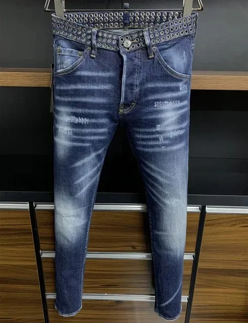 D2 Heren Jeans Denim Broek Gat Slanke Kokerbroek Metalen Knopen Feest Klassiekers Modieus Zwart DSQ2 JENAS — image 14