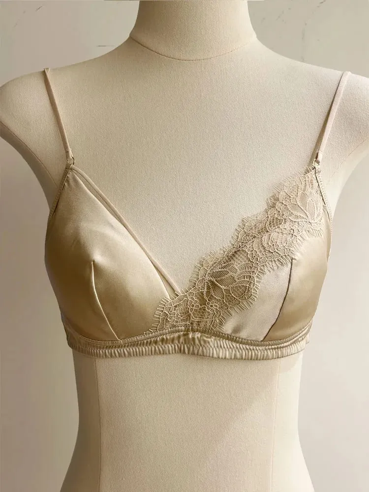 Bra Renda Gaya Perancis Bralette Payudara Kecil Tanpa Kawat Cangkir Segitiga Tali Tipis Set Lingerie Push Up Seksi Pakaian Dalam Wanita — image 4
