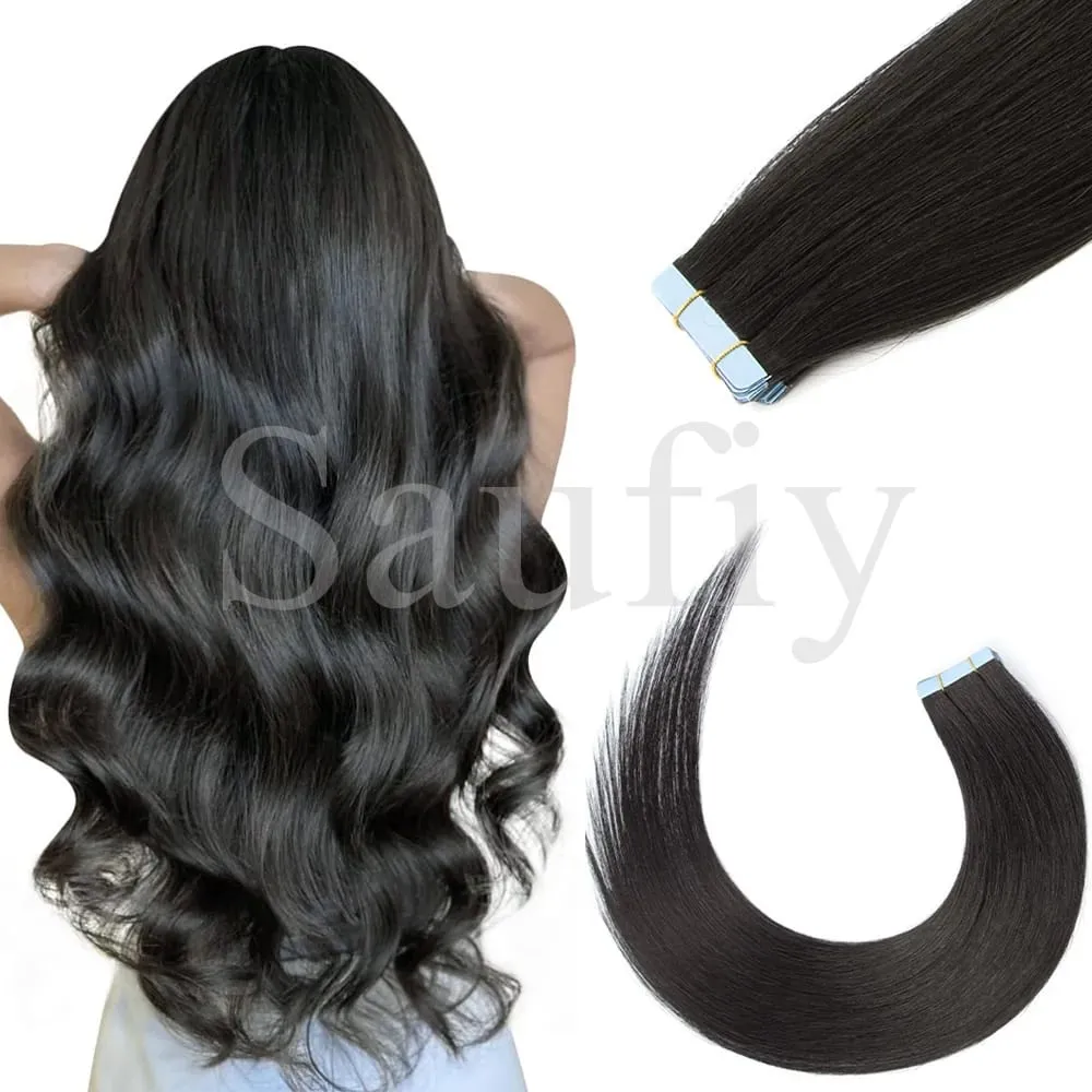 Fita reta loira em extensões de cabelo humano 20 unidades / pacote em linha reta natural preto loiro marrom fita ins extensões de cabelo 12-20 polegadas fita de trama de pele dupla face sem costura em extensões de cabelo para mulheres