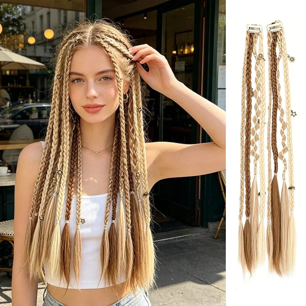 Bohemia Clip in Hair Extensions Fairy Hairpieces Synthetic Handmade Weaving Hair for Girls Party Halloween Christmas Festival — image 2