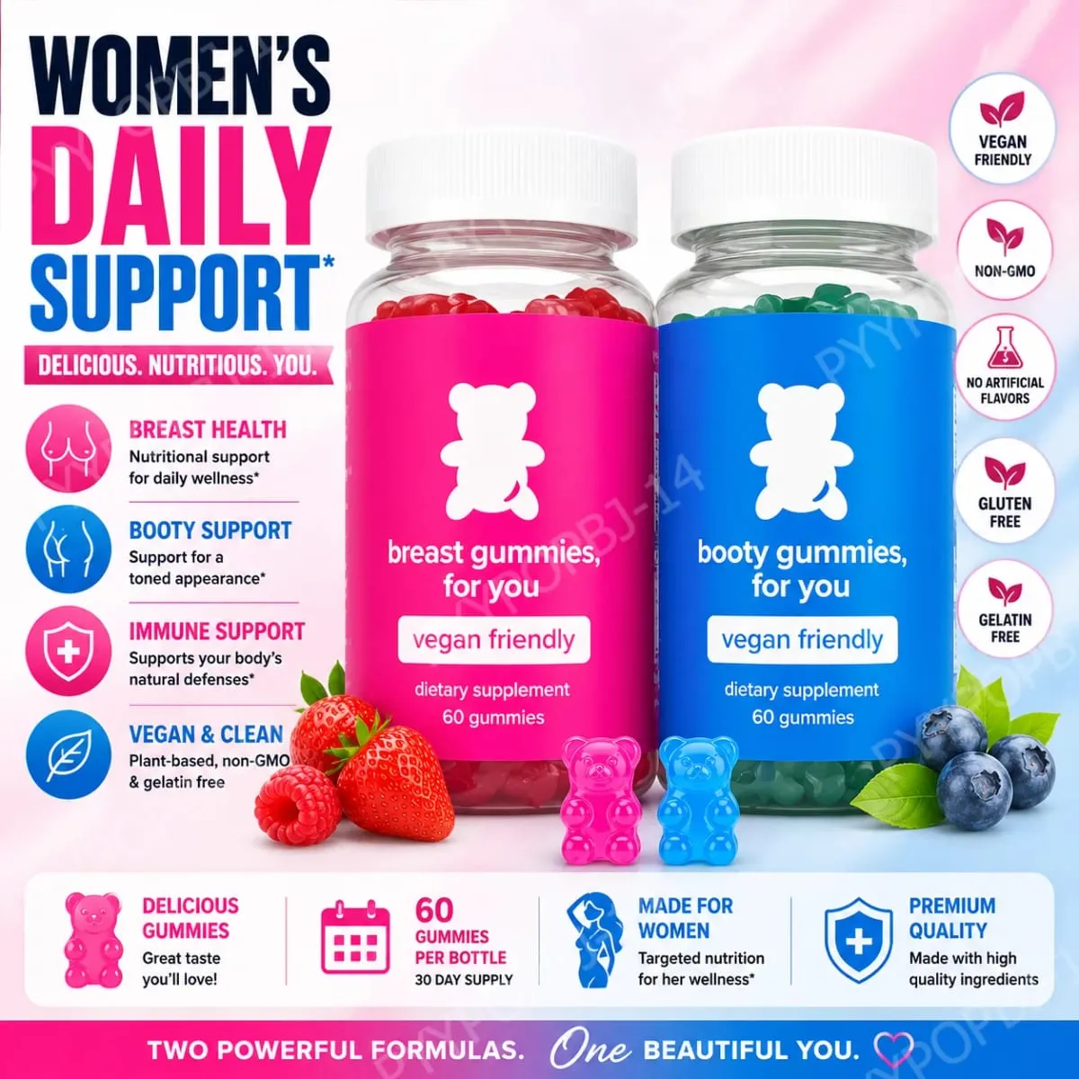 Top&Peach Support Combo Pack Multivitamin Gummies for Women Includes Herbal Extracts & Essential Vitamins Gluten Free 60 Count — image 2