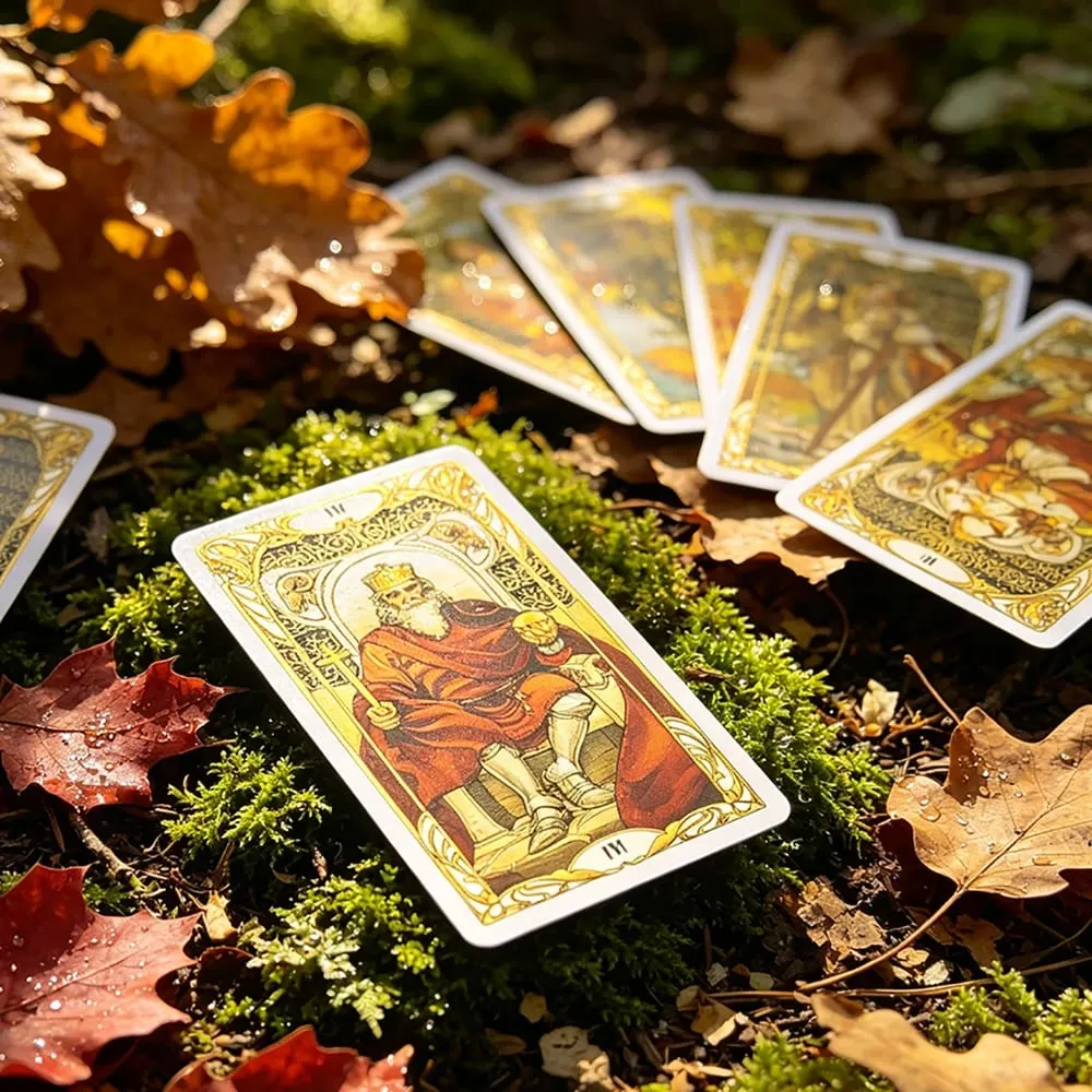 Golden Art Nouveau Tarot 78‑Card Deck Art Nouveau Vintage Style Tarot Cards Divination Fortune‑Telling Board Games Card Game