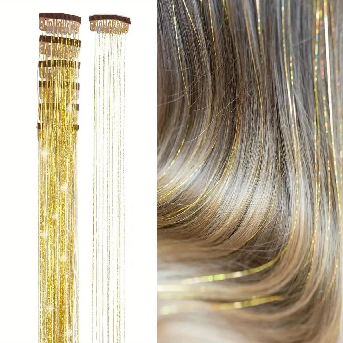 6Pcs Synthetic Hair Tinsel Clip in 20Inch Glitter Tinsel Hair Clip in Hair Tinsel Kit Heat Resistant Shiny Sparkle Fairy Hair — image 8