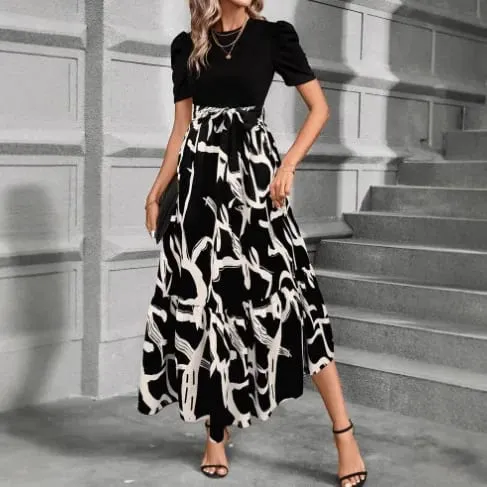 Women Dresses 2026 Spring Summer floral printed round-neck elegant dress exotic vacation style women's clothing vestidoes — image 5