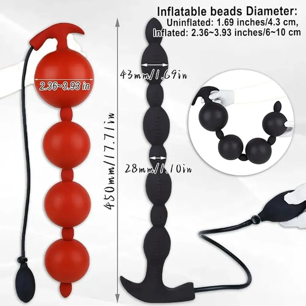Extra Long Inflatable Anal Beads Butt Plug Dildo Huge Silicone Adjustable Size Big Thick 4 Balls Bead with T-Base Adult Sex Toys — image 2