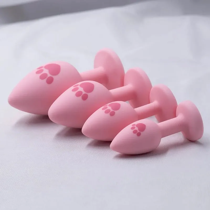 Pink Silicone Anal Plug for Woman 4 Sizes Cat Paw Pattern Smooth Surface Butt Plug Crystal Base Sex Toys For Woman Anal Dildo — image 5