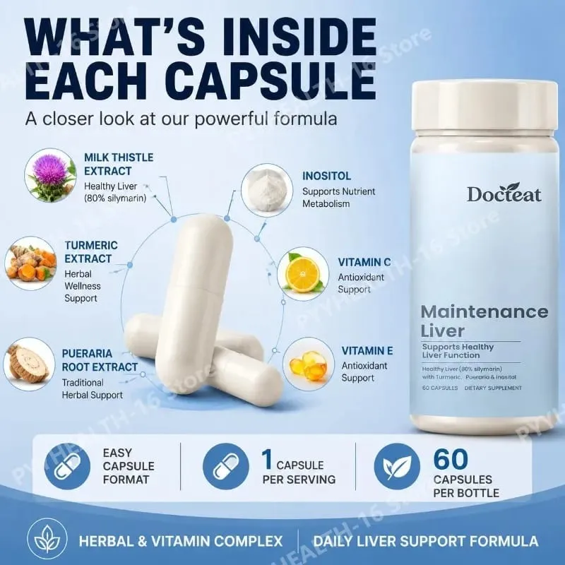 Liver Wellness Support Capsules with Milk Thistle Turmeric Extract Magnesium Glycinate Vitamin C E Herbal Formula 60 Capsules