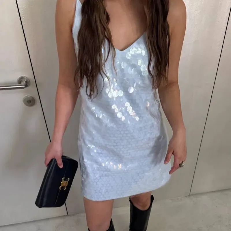 Pambabaeng Sexy Sequin Backless Short Dress High Waist Sleeveless Bodycon Mini Dresses 2026 Beach Vacation Party Club Outfits — image 9