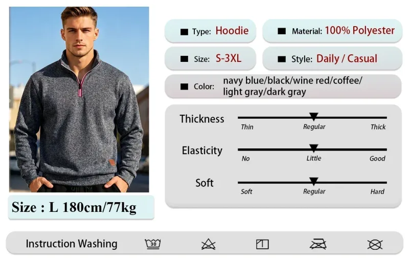 2Pcs Set Men 1/4 Zip Mock Neck Sweatshirt, Fleece Lined Pullover with Ribbed Cuffs Warm Casual Top for Fall Winter Daily Wear — image 19
