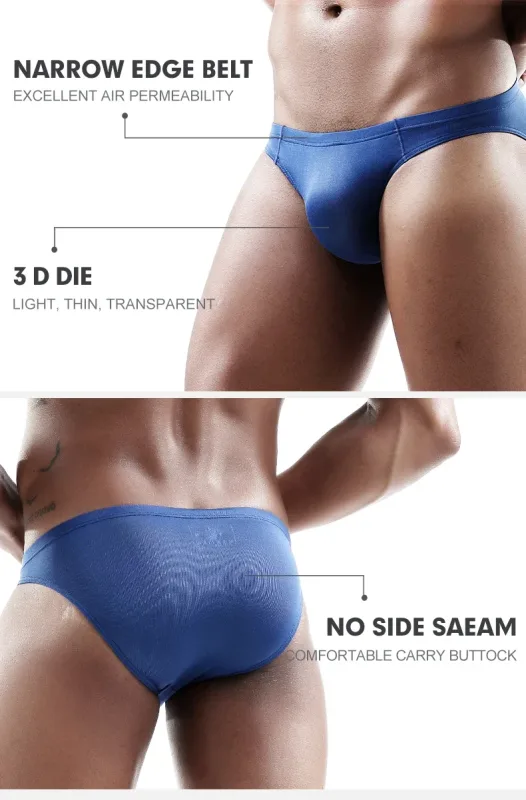 2PCS Men's Underpants Ice Silk Breathable Sexy Thin U Convex Transparent One Piece Low Waist Triangle Shorts Head — image 6