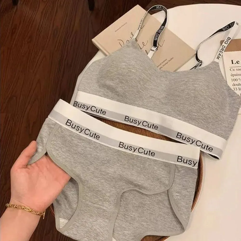 2026 New Letter Seamless Bra Set Wireless Comfort Support Small Bust Lift Anti-Sag Daily Sport Women Lingerie Underwear 32-38ABC — image 2