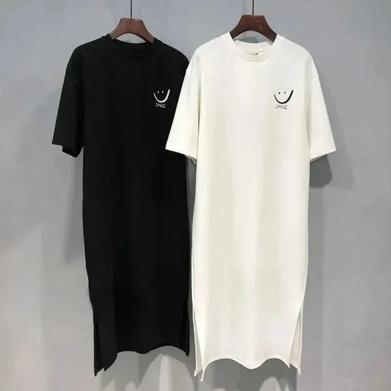Women's Summer Loose T-shirt Dress Mid-Length Short Sleeve Casual Fashion Over-Knee Casual Dress — image 3