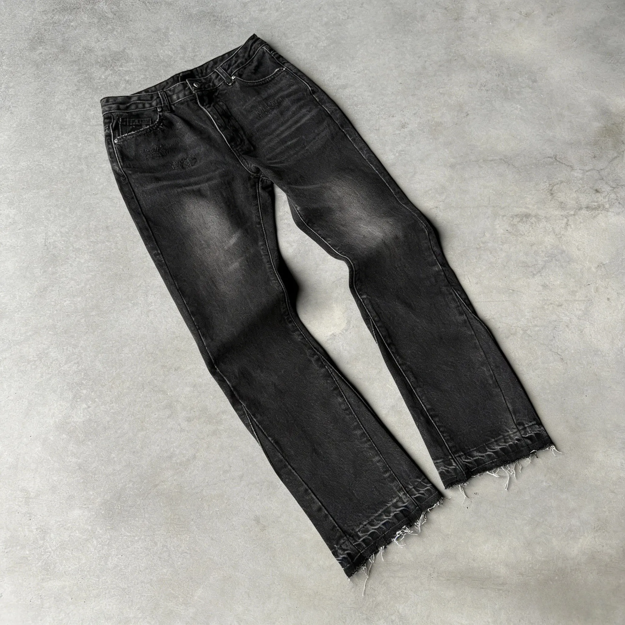 Y2K Vintage Slim Fit Jeans Trendy Washed Men Women Harajuku Hip Hop Straight Leg Pants Gothic Fringed Casual Micro Flared Pants