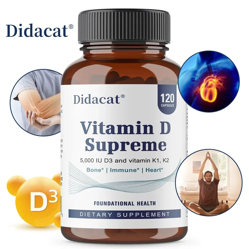 Vitamin D Supreme 5000 IU - Support Immune System + Bone Health - Gluten Free Vitamin D3 Supplement with Vitamin K — image 1