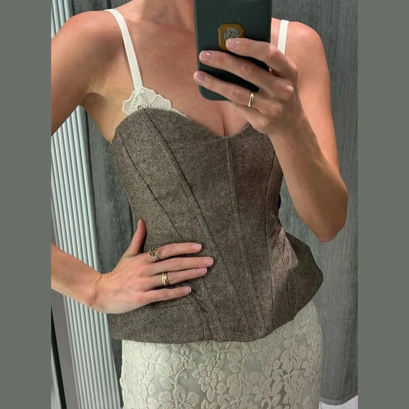 Sexy Women's Tank Halter Lace V-neck Sleeveless Backless Solid Female Slim Tanks 2025 Summer Autumn New Street Fashion Lady Top