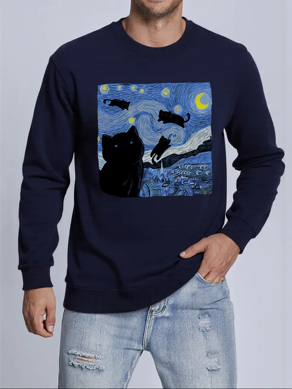Van Gogh Starry Night Cat Printed Pullovers Unisex Thicken All-Match Sweatshirt Hip Hop Loose Hoodie Autumn Casual Sweatshirts — image 8