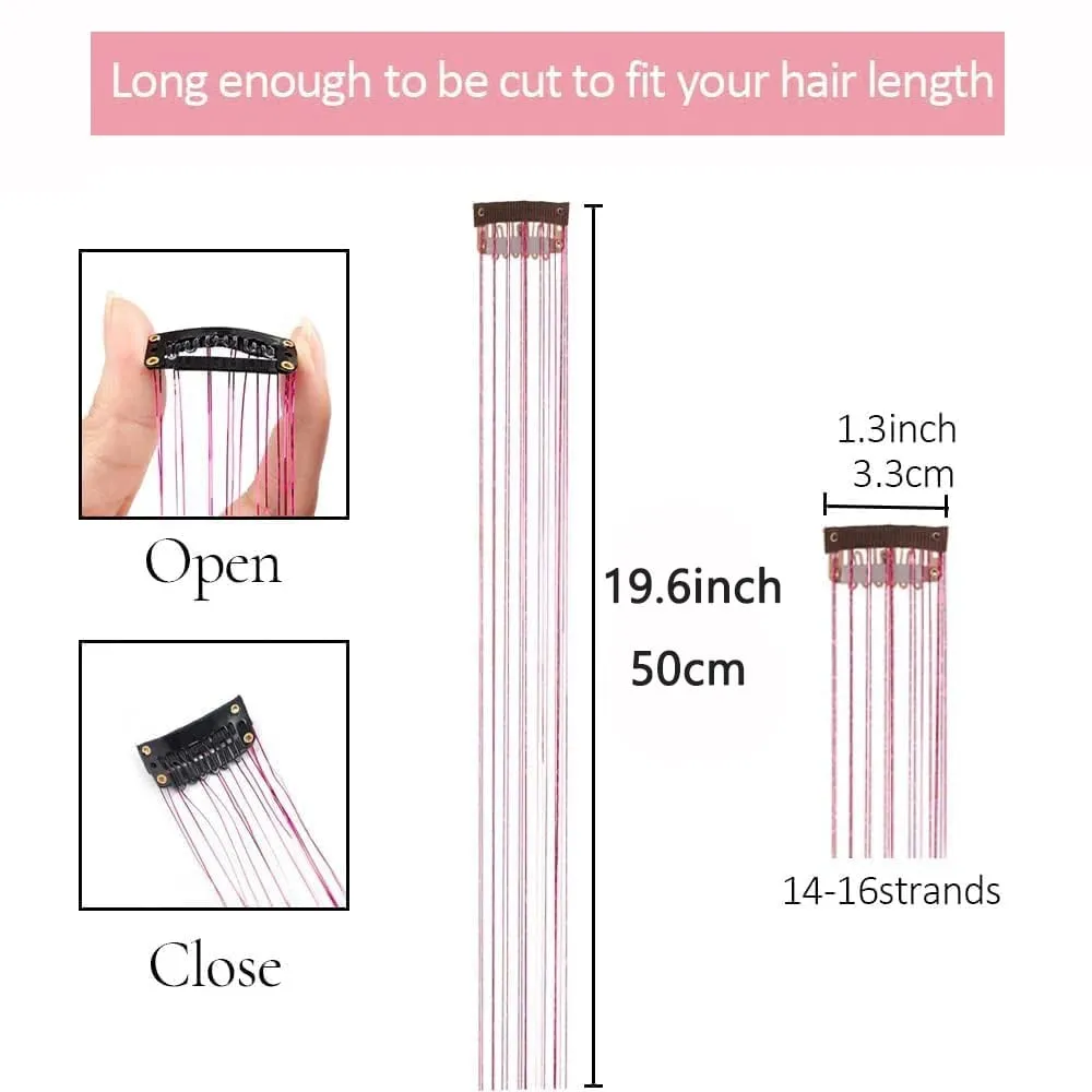 6Pcs Synthetic Hair Tinsel Clip in 20Inch Glitter Tinsel Hair Clip in Hair Tinsel Kit Heat Resistant Shiny Sparkle Fairy Hair — image 5
