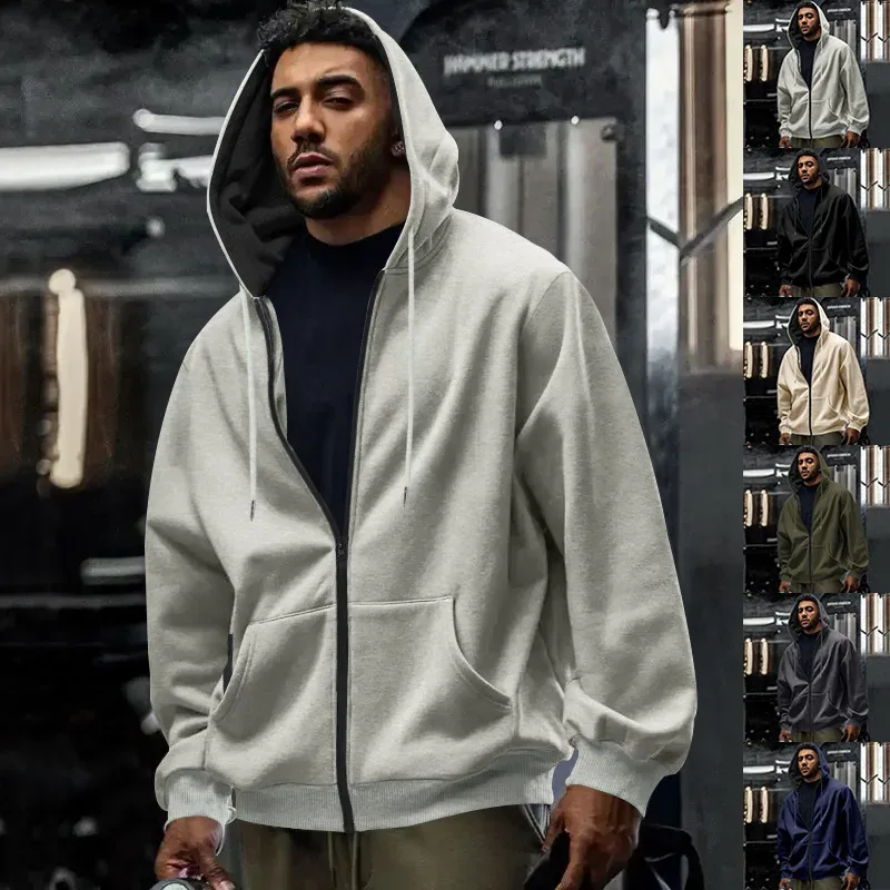 Ny 2026 mäns höst Fritidskläder Solid långärmad dragkedja Huvtröja Kappa Manmode Utomhus Sportkläder Huvtröjor Jackor — image 44