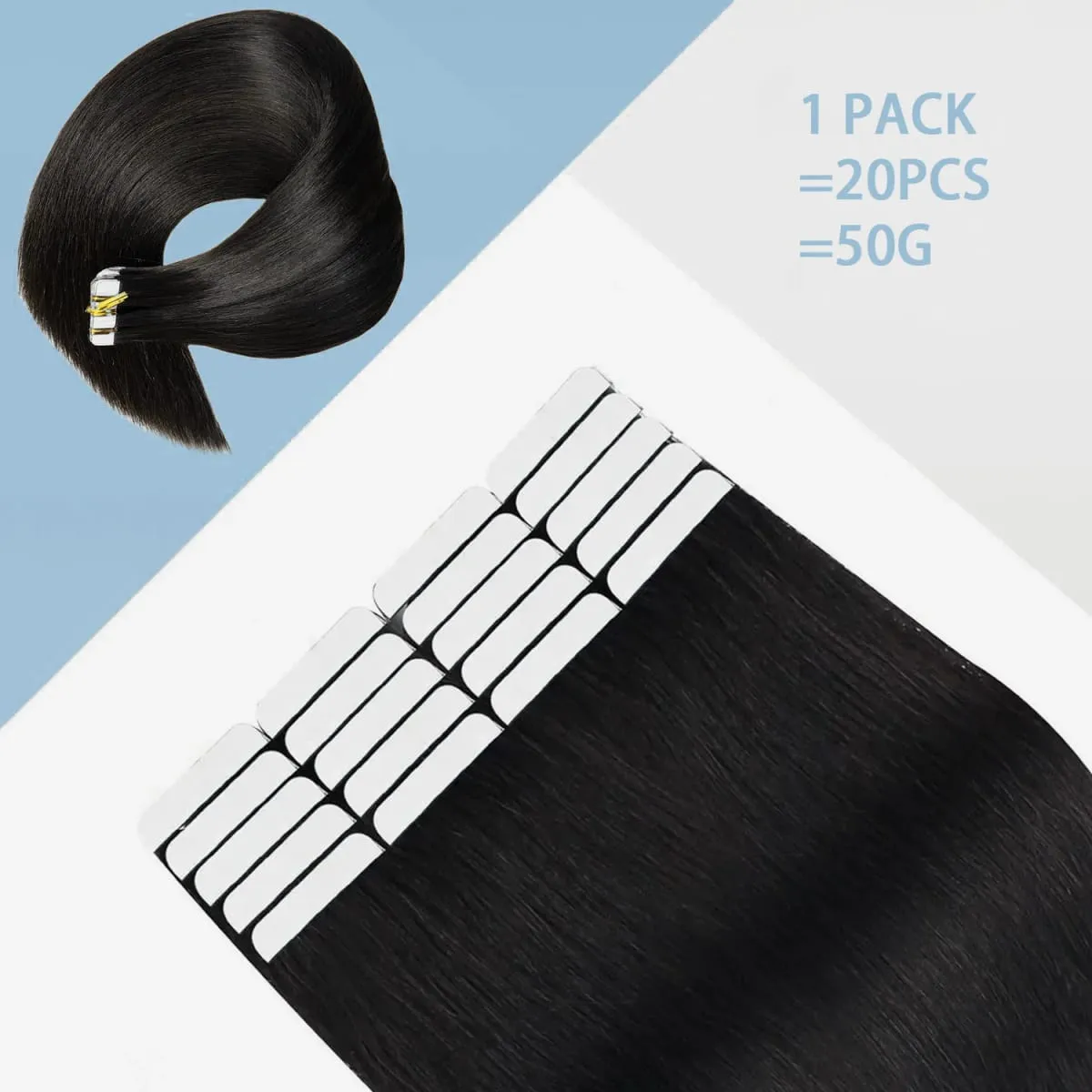 26 Inch Straight Tape In Hair Extensions Brazilian 100% Human Hair Natural Black Adhesive Invisible Glue Replaceable Seamless Tape Ins 20pcs/50g — image 6