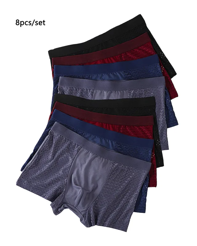 8 pçs/set roupa interior masculina malha de seda gelo calcinha respirável traceless moda calcinha masculina cor sólida boxer shorts — image 1