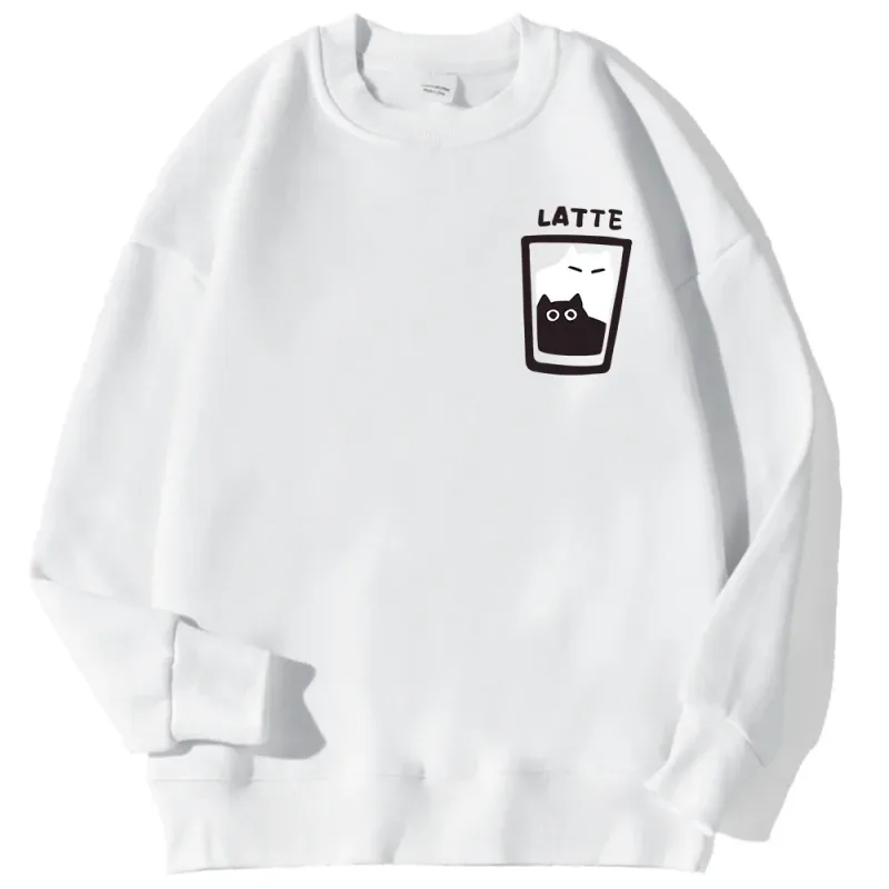 Cat Latte Cartoon Design Men Sweatshirt Fashion Casual Hooded Vintage Loose Hoodies Korean Fleece Clothing — image 4