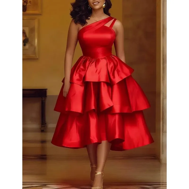 Mulheres elegantes brilhantes um ombro plissado em camadas vestidos de festa de natal data para fora aniversário casamento convidado evento ocasião vestidos novo — image 2
