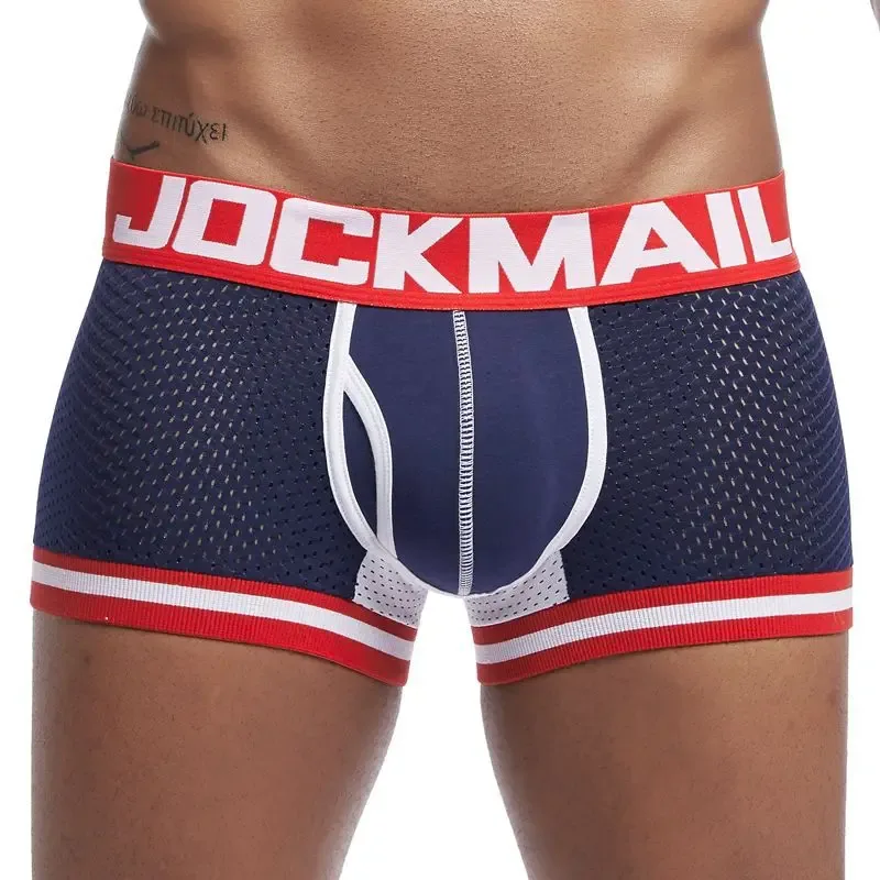 Jockmail 남자 복서 메쉬 속옷 통기성 편안한 부드럽고 편안한 스포츠 반바지 성인 남자 팬티 의류 란제리