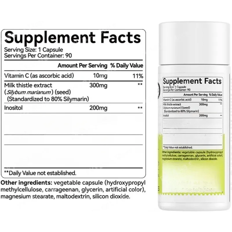 Milk Thistle Extract 300mg Capsules na may Vitamin C Inositol Herbal Supplement 90 Capsules Non-GMO Gluten Free — image 4