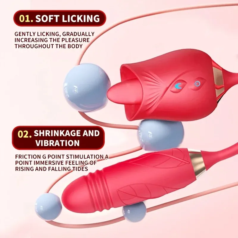 Rose Licking Vibrator para sa mga Babae Teleskopikong Dildo Napakahusay na Pagtulak sa Vagin Massager Dila Clitoris Stimulation Mga Laruan ng Pang-adulto — image 2