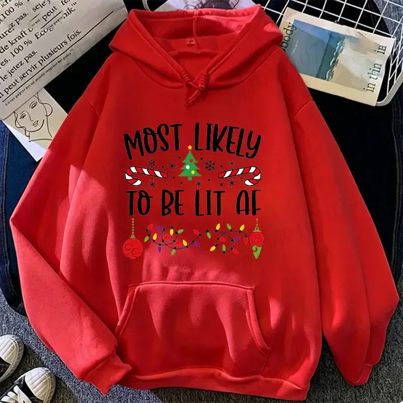 Mest sannolikt till jul Familj Luvtröjor Rolig Slogan Grupp Tröjor Xmas Pepparkakor Man Tryck Huva Luvtröja Holiday Party Topp