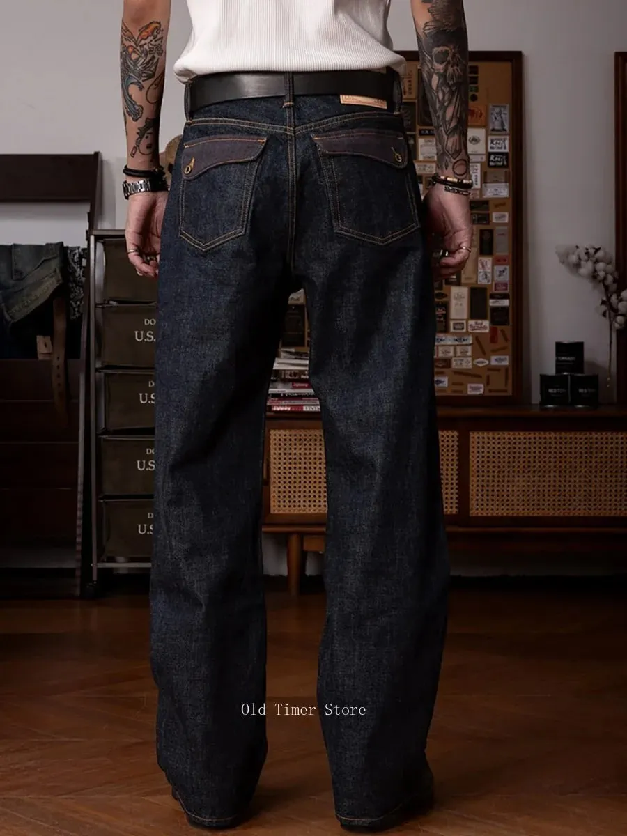 Red Tornado Retro Heavy 18oz Raw Selvedge Denim Pants Sanforized Button Fly High Waist Flap Pocket Carpenter Style Jeans — image 3