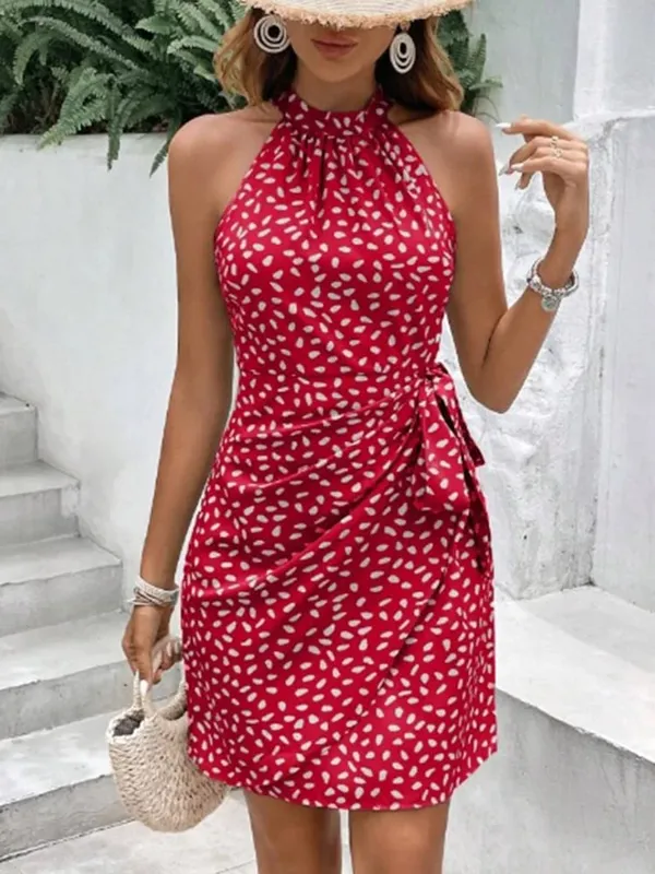 Solid Colored Polka Dot Mini Dresses Pambabaeng Camisole na walang manggas na Lace Up na Dress ng Summer Vacation Party Dress Robe — image 7