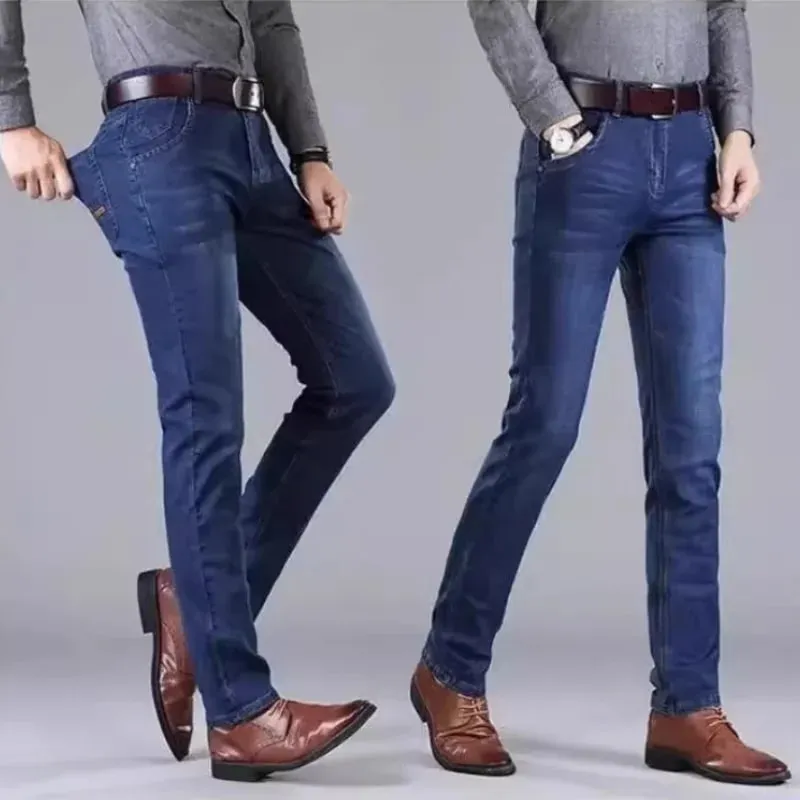 2025 New Business Men's Jeans Casual Straight Stretch Fashion Classic Blue Black Work Denim Pant Trousers Male Clothing — image 2